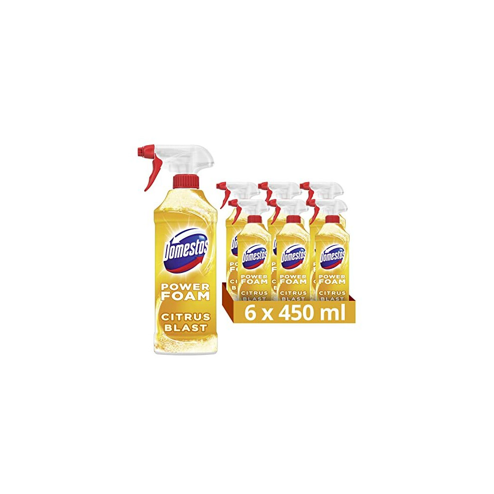 Photos - Bathroom / Toilet Cleaner Domestos Power Foam Citrus Blast bleach-free toilet & bathroom cleaner upside down spray - Eliminates 99.99* of germs - 6 x 450 ml