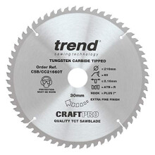 CraftPro Positive Hook Cross-Cutting TCT Circular Saw Blade, 216mm x 60 Teeth x 30mm Bore, Tungsten Carbide Tipped, CSB/CC21660T