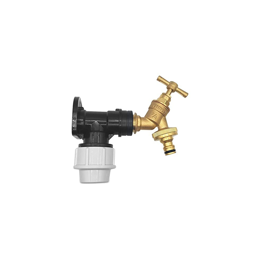 Mdpe 25Mm Wall Flange Kit - Wall Plate Elbow 3/4 Brass Garden Tap With Click-Lock Hose Fitting And Ptfe Tape - Mypurecore 5060603861502