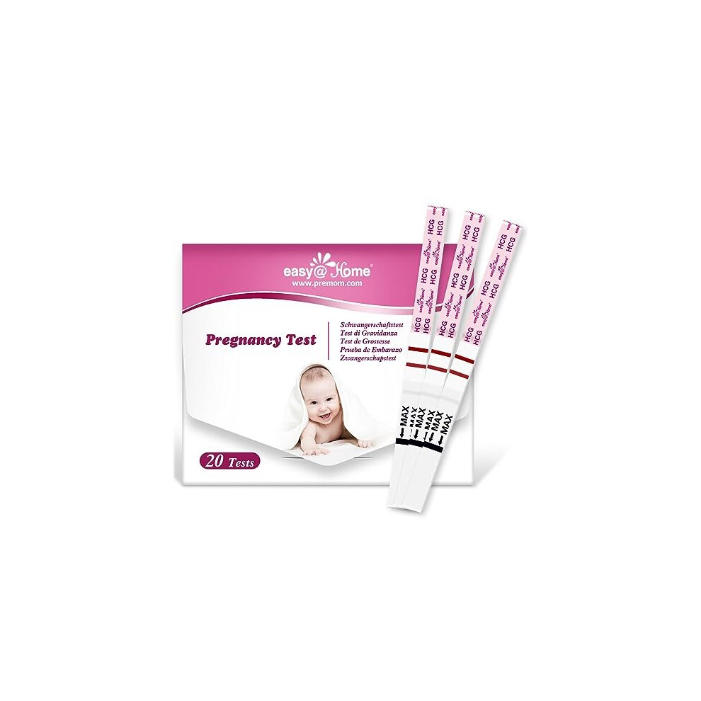 Pregnancy Detection Test Strips Kit: Easy@Home 20 HCG Tests 10miu/ml Powered by Accurate Fertility Tracker iOS and Android Premom App