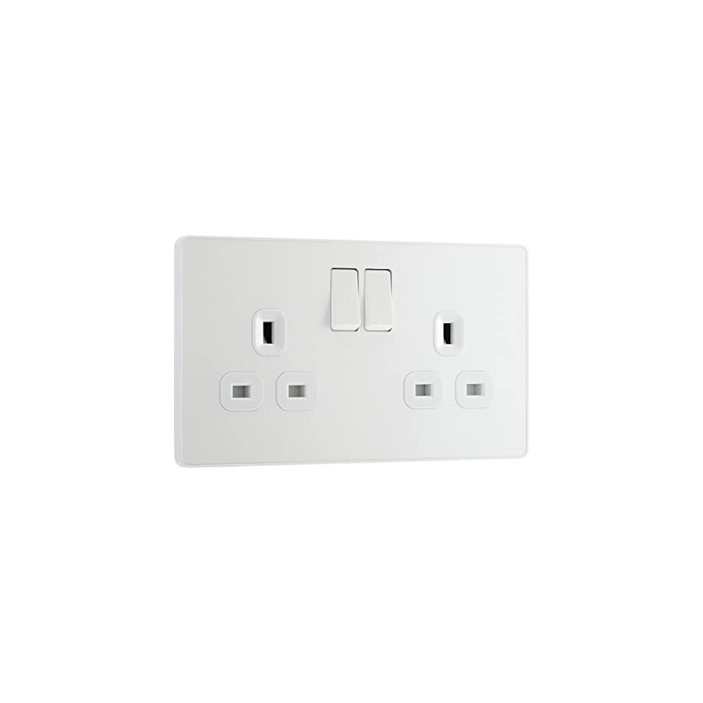 Bg Electricals Evolve Double Switched Power Socket, 13A, Pearlescent White 5050765192866
