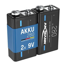 9V Rechargeable Batteries [Pack of 2] 280 mAh 1.2V NiMH Low self Discharge E-Block Type Size Battery Walkie Talkies, Speakers, Microphones,