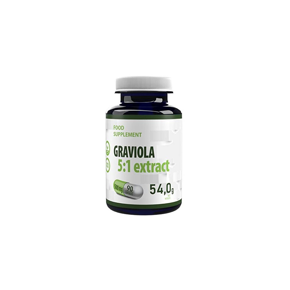 Graviola Fruit Extract 2500mg Equivalent (500mg of 5:1 Extract) 90 Vegan Capsules, 3rd Party lab Tested, High Strength Supplement, Gluten and GMO Free