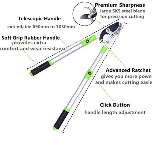 Telescopic Anvil Garden Tree Loppers Heavy Duty Ratchet Lopper