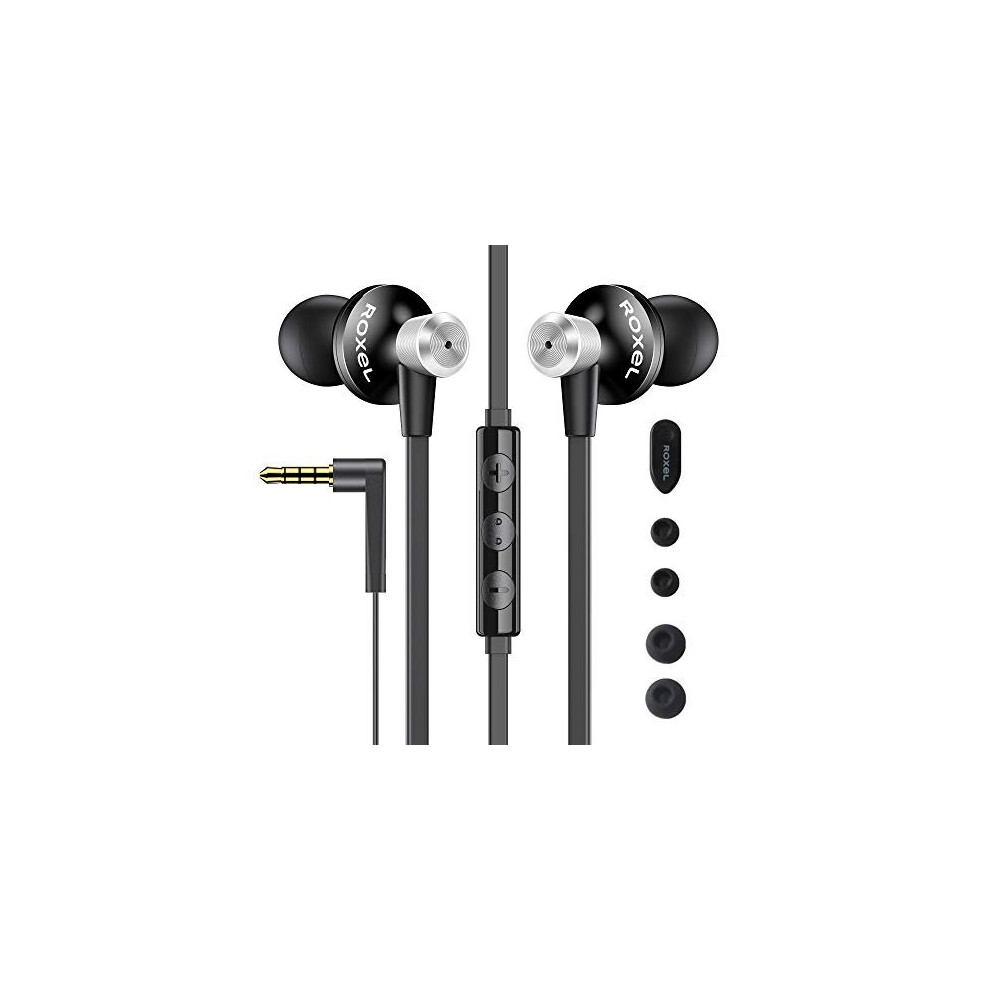 Roxel Rx850 Noise Isolating Earphone With Mic And Remote Control, Powerful Bass, Replaceable Earbuds, In-Ear Headphones, Compatible With Iphone, Ipad, Mp3