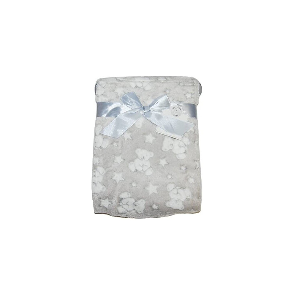 Baby Boy Girl Unisex Soft Fleece Wrap Blanket Pram Cot Crib Moses Basket Star Teddy Grey Snuggle Baby