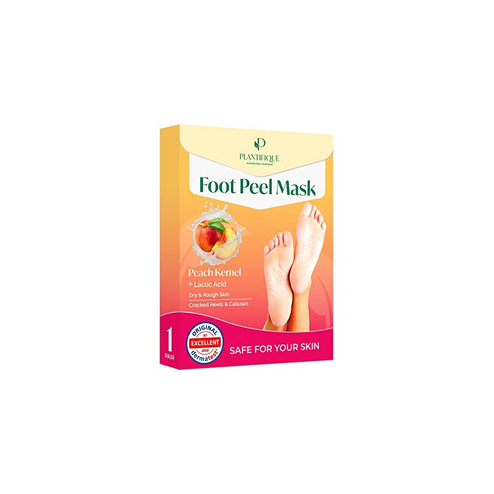 Foot Peel Mask with Peach by Plantifique - 1 Pack Foot Mask Dermatologically Tested - Repair Heels & Removes Dry Dead Skin for Soft Baby Feet -