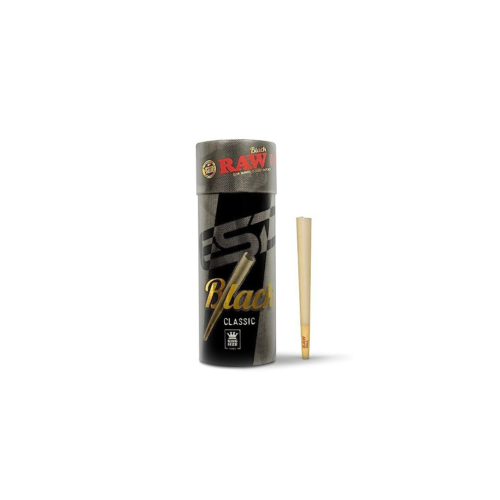 Raw Black Cones King Size | 50 Pack | Natural Pre Rolled Rolling Paper Pressed Extra Fine For Thin, Slow Burning, Naturally Translucent Paper With Tips &