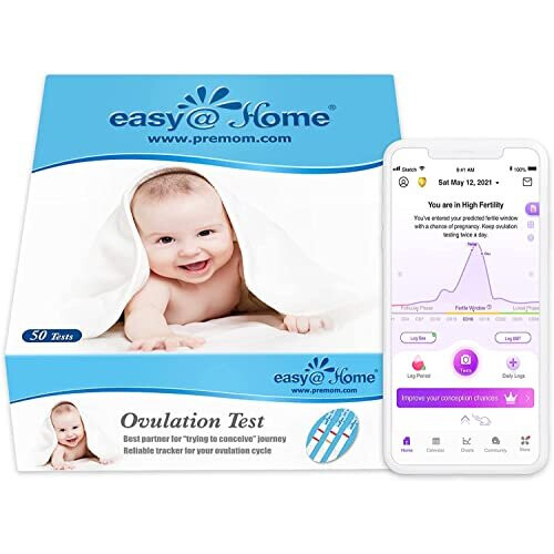 50 x Ovulation Test Strips, Fertility Tests Ovulation Predictor Kit, Powered by Premom Ovulation Predictor iOS and Android App, 50 LH Strips