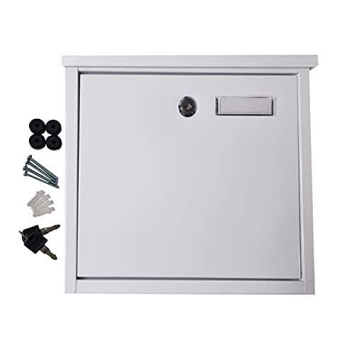Wall Mounted Post Box - Large Mail Box Outdoor Weather Resistant Postbox Galvanized Steel Lockable Letterbox Top Loading Mailbox with Cylinder Lock, 2