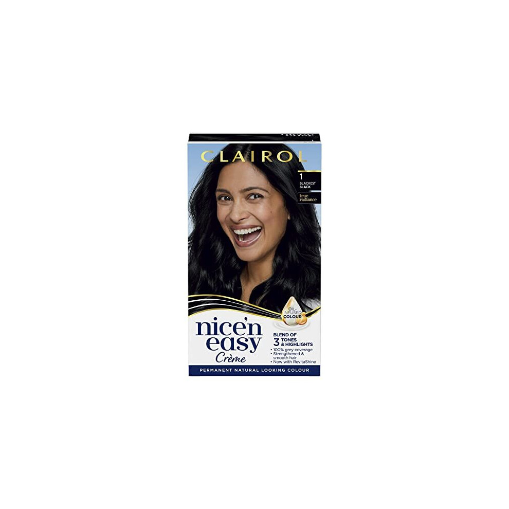 Clairol Black Nice'n Easy Crã¨Me, Natural Looking Oil Infused Permanent Hair Dye, 1 Est