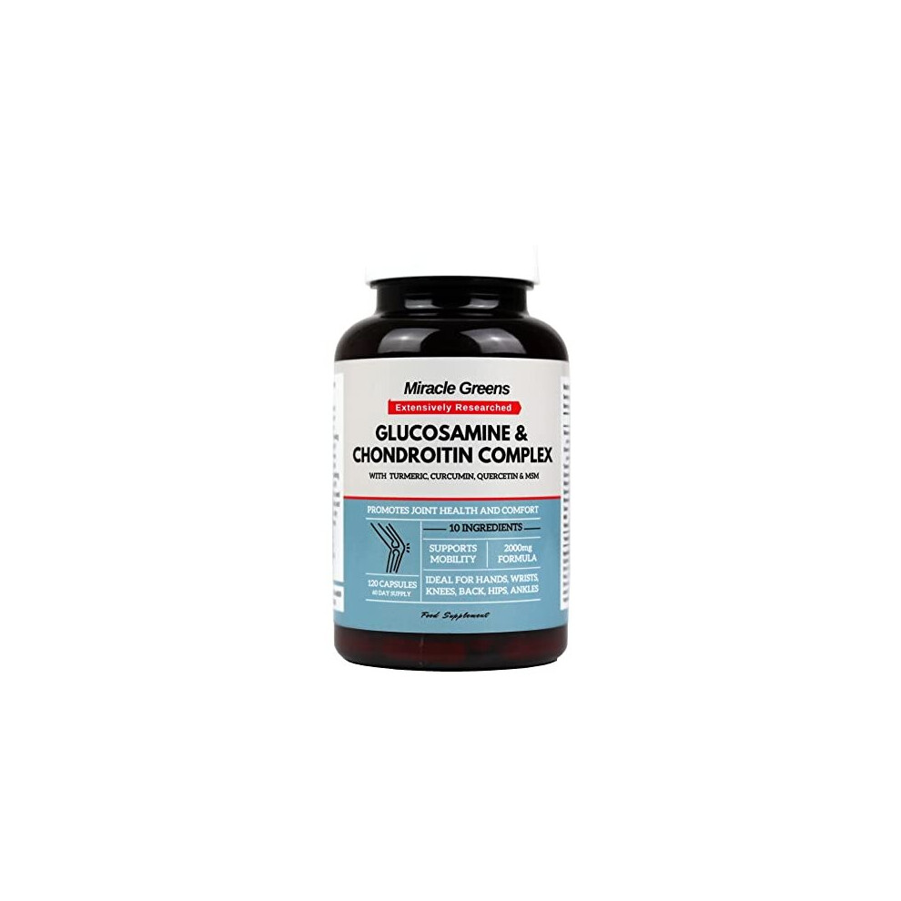 Miracle Greens 2000Mg Glucosamine And Chondroitin Complex | Highest Strength Available With 10 Powerful Ingredients - Turmeric, Curcumin, Quercetin, Bromelain,