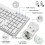 Wireless Keyboard and Mouse Combos, 12 Multimedia and Shortcut Keys UK Layout Full Size Keyboard and Mouse Set for Windows,MacOS,Linux-White (Battery 5