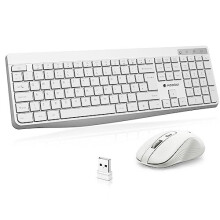 Wireless Keyboard and Mouse Combos, 12 Multimedia and Shortcut Keys UK Layout Full Size Keyboard and Mouse Set for Windows,MacOS,Linux-White (Battery