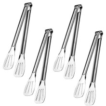 Kitchen Tongs, 4Pcs Food Buffet Tongs 9'' and 12'' Heat Resistant Handle Clip, Stainless Steel Serving Tongs for Barbecue Cooking Salad Serving and