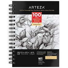 Cuaderno de bocetos en espiral ARTEZA, 5.5x8.5 pulgadas - 100 hojas, 68 lb libre de ácido