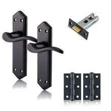 Black Beauty Range Matt Black London Suite Lever Latch Door Pack, Complete Set with Door Handles, 65mm Tubular Latch and 75mm Ball Bearing Hinges, for
