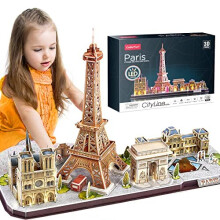3D Puzzles for Kids Adults LED Paris City Architecture Model Kits, Eiffel Tower, Notre Dame de Paris, The Louvre, Arc de Triomphe Jigsaw Puzzles