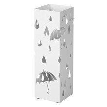 Metal Umbrella Stand, Square Umbrella Holder with Drip Tray and 4 Hooks, 15.5 x 15.5 x 49 cm, White LUC49W