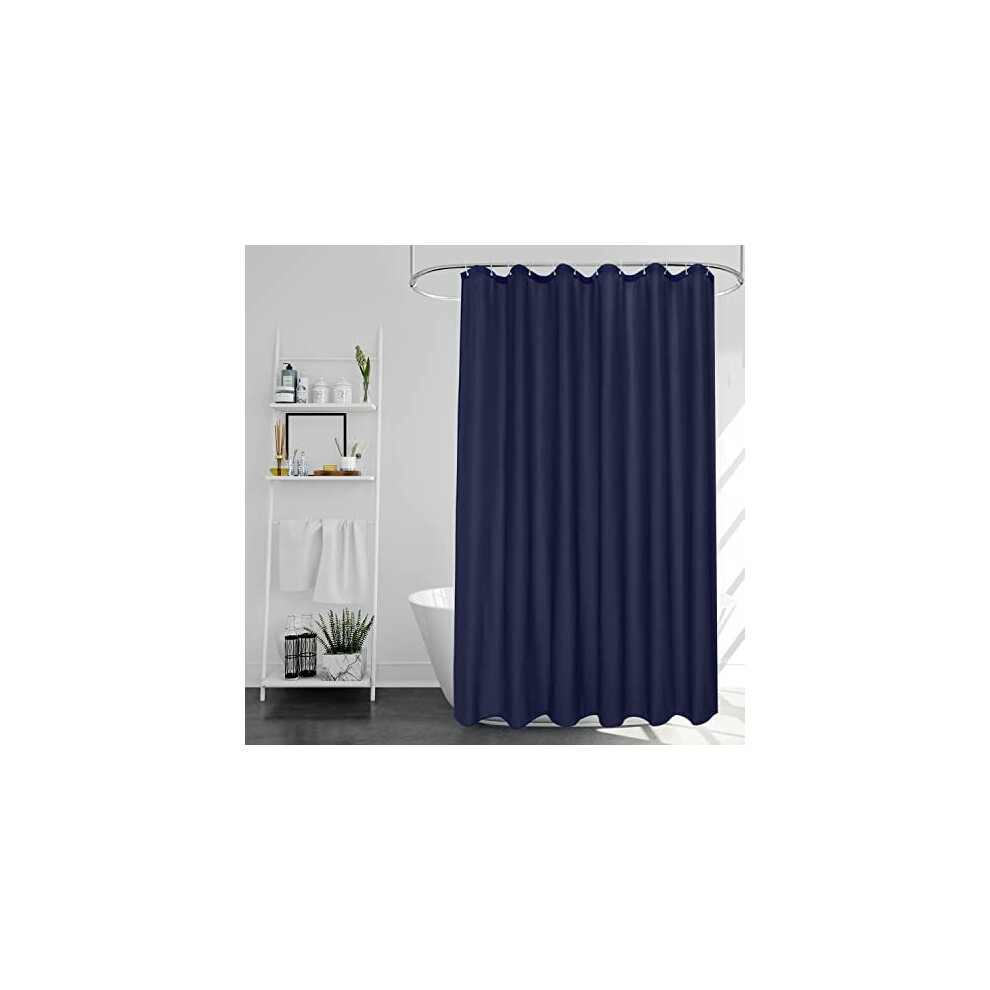 Extra Long Shower Curtain 210cm Drop, Water Repellent Polyester Weighted Bathroom Shower Curtain Mould Proof Resistant, Navy Blue, 180 x 210 Drop