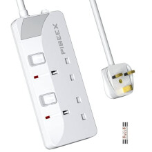 Extension Lead 2 Way Plug Sockets with Individual Switches Wall Mountable Power Strip 1.5M Extension Cable 13A Fused UK Plug 3250W