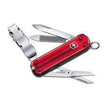 Nailclip 580, Swiss Made, 8 Functions, Nail File, Nail Clipper, Blade, Scissors, Red Transparent, Small/30 mm
