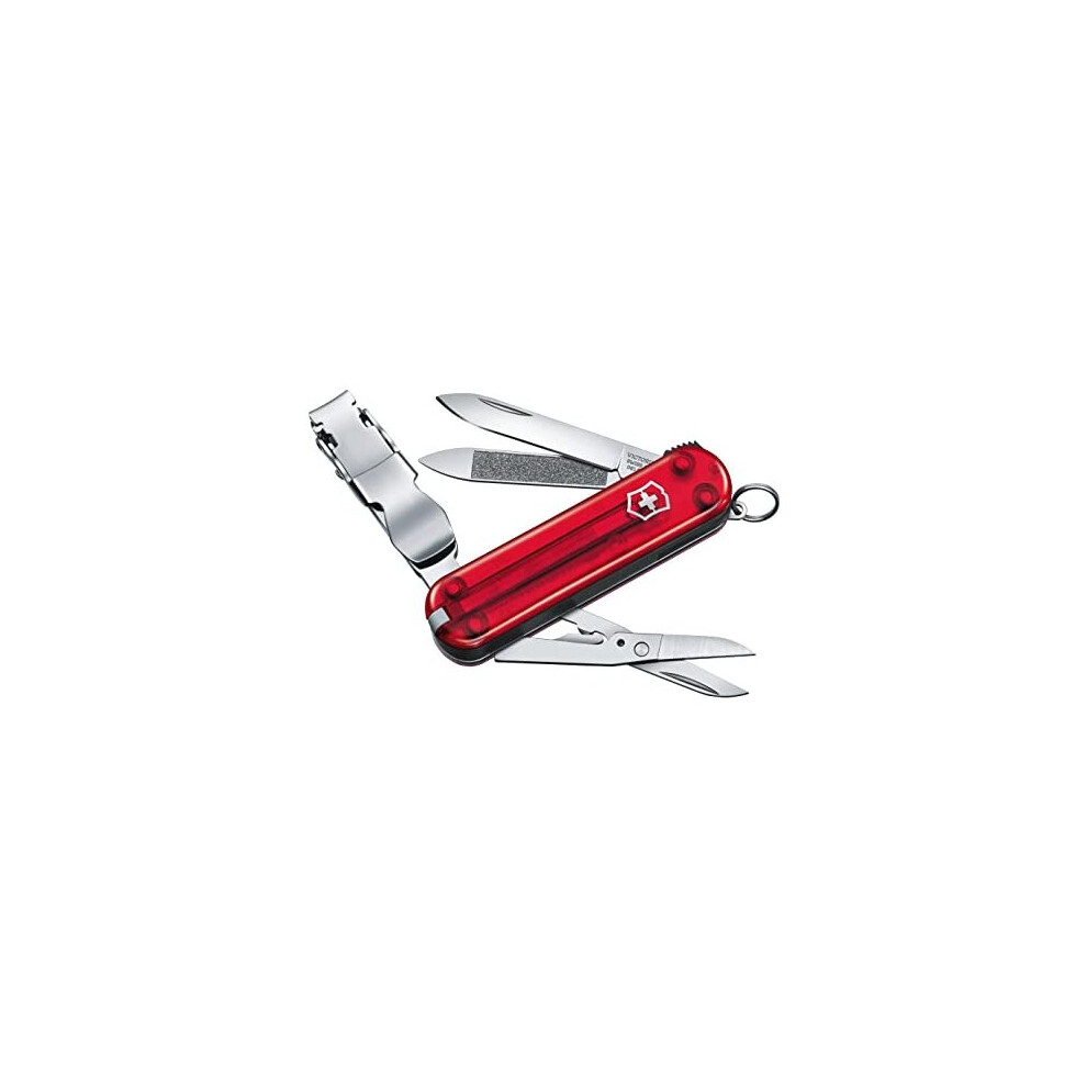 Nailclip 580, Swiss Made, 8 Functions, Nail File, Nail Clipper, Blade, Scissors, Red Transparent, Small/30 mm