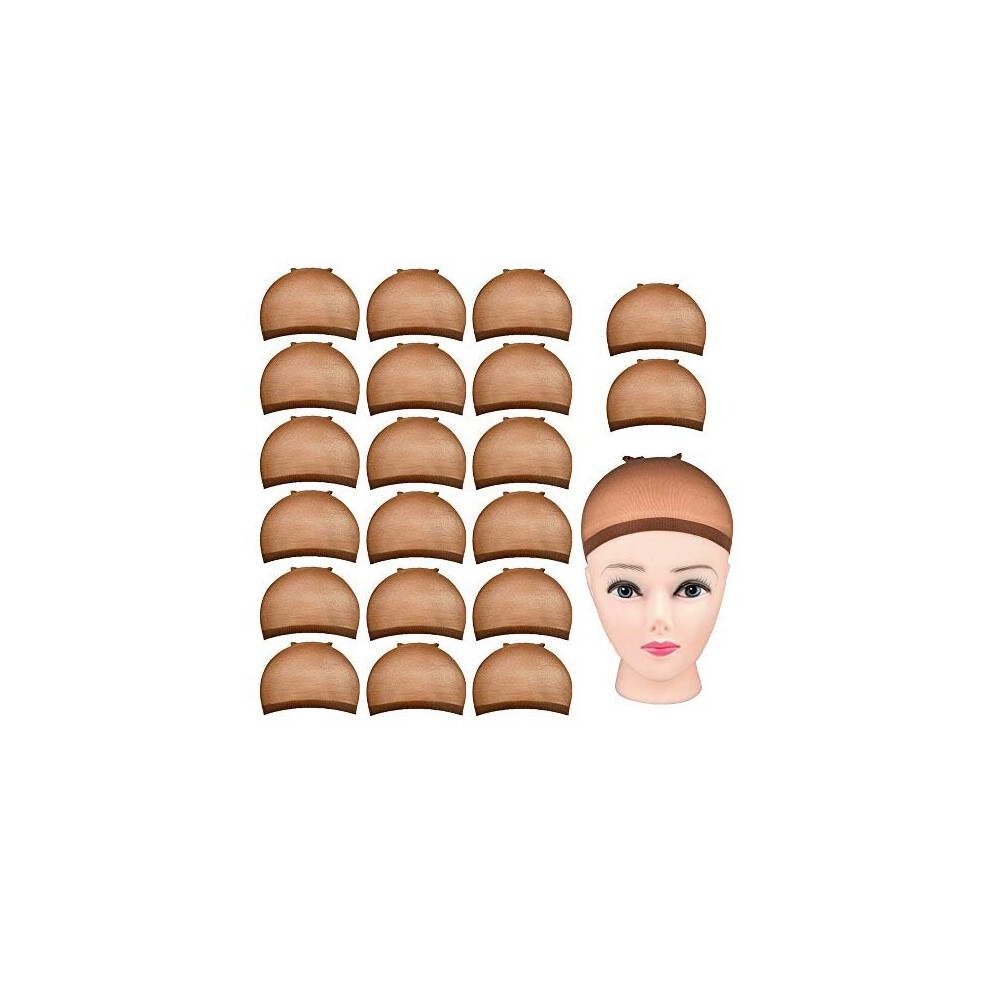 Morgles Unisex Brown Nylon Wig Caps, 20Pcs Wig Caps Stocking Caps For Wigs Stretchy Wig Caps Wig Caps For Women-Dark