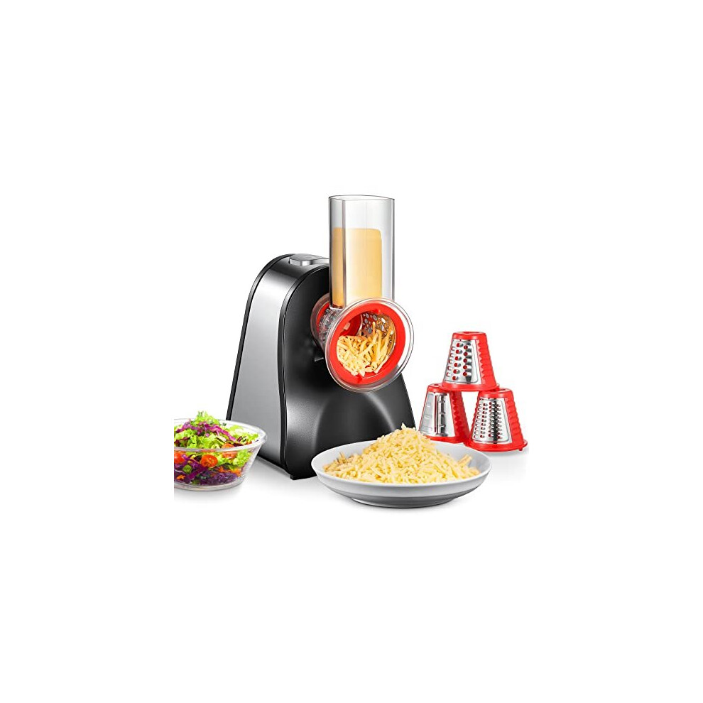 Electric Cheese Grater 150W Electric Grater for Fruit and Vegetables, Multi Salad Maker with 4 Interchangeable Cones Ideal for Cheese, Cucumber,