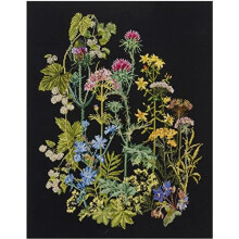 Thea Gouverneur - Counted Cross Stitch Kit - Herb Panel - Aida Black - 18 Count - for Adults - 424.05