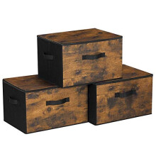 Foldable Storage Organiser Boxes, Set of 3 Storage Basket Bins with Lids, Handles, Clothes Toys Organiser, 40 x 30 x 25 cm, Non-Woven Fabric, Rustic