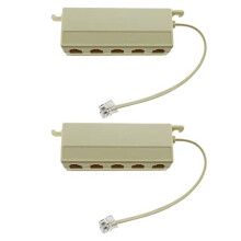 2PCS Five Way Telephone Splitter RJ11 6P4C Male to 5 Female Outlet Ports Sockets Adapter for Mediators Fax Machines Fixed Telephones Office Lines