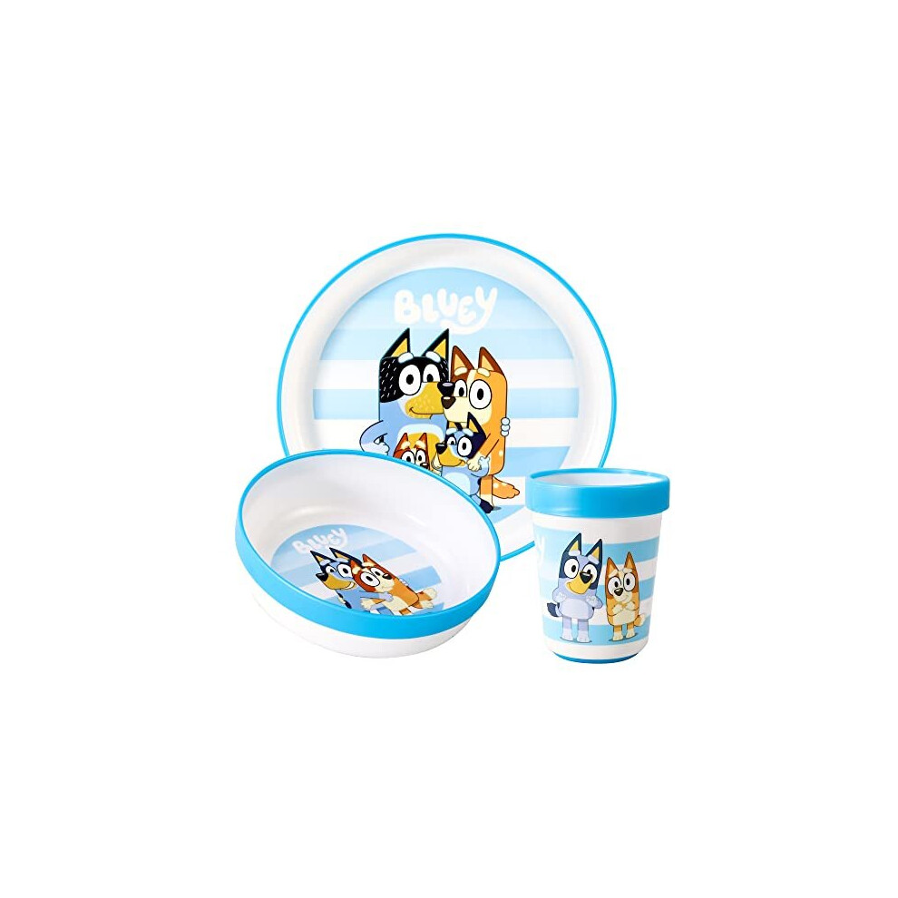 Bluey 3Pcs Bicolor Premium Kids Dinner Tableware Set Plate, Bowl & Tumbler, Bpa Free Zawadi Global
