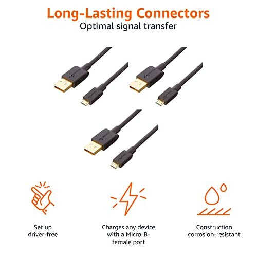 Amazon USB 2.0 A-Male to Micro B Cable (3 Pack), 3 feet, Black 2