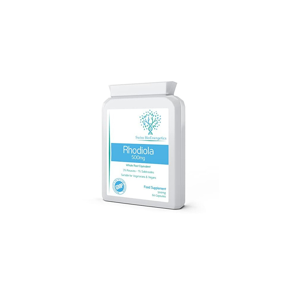 Swiss Bioenergetics Rhodiola 500Mg (3% Rosavins - 1% Salidrosides) Whole Root Equivalent Â 60 Capsules - Suitable For Vegetarians And Vegans