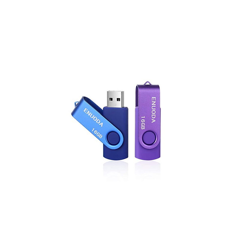 16Gb Usb Stick 2 Pack Usb 2.0 Flash Drive Swivel Design Pen Drive Memory Stick Thumb Drive For Data Storage ( Blue) Purple/Blue 713929934249