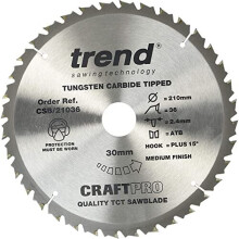 CraftPro General Purpose TCT Circular Saw Blade, 210mm x 36 Teeth x 30mm Bore, Tungsten Carbide Tipped, CSB/21036