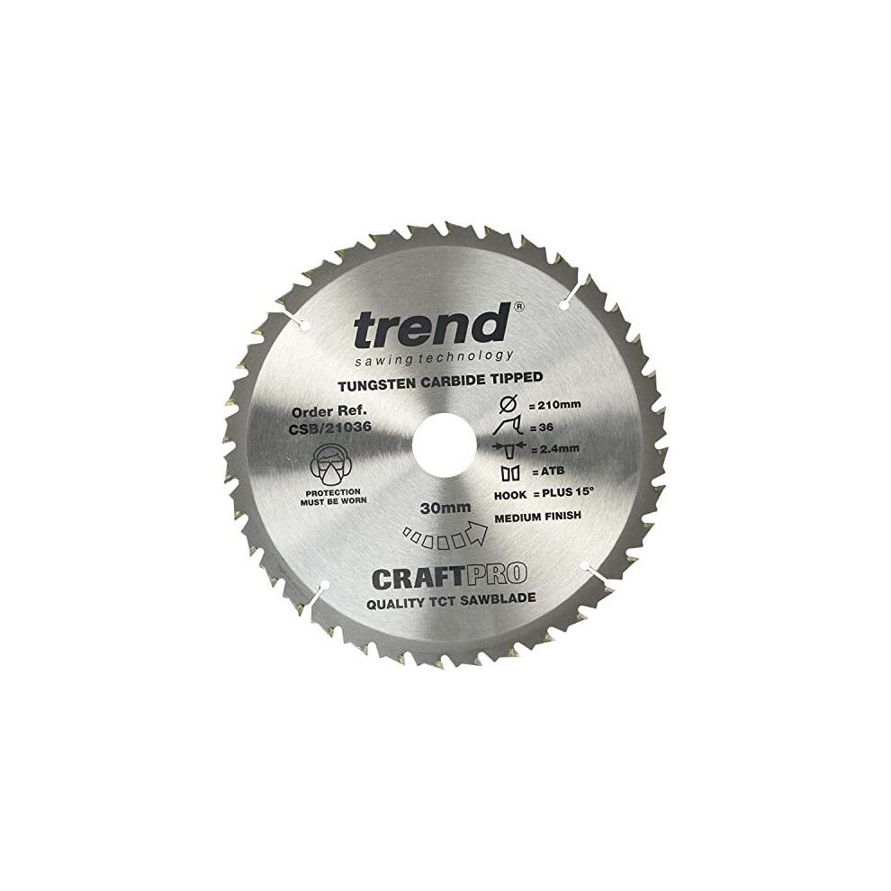 Trend Craftpro General Purpose Tct Circular Saw Blade, 210Mm X 36 Teeth X 30Mm Bore, Tungsten Carbide Tipped, Csb/21036