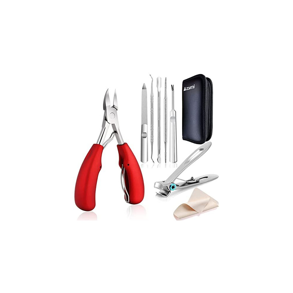 Azymi Toenail Clippers For Thick Or Ingrown Nails, 7Pcs Nail Clippers Kit With Pedicure Tools, Sharp Blades/Long Handled, Heavy Duty Nail Scissors For
