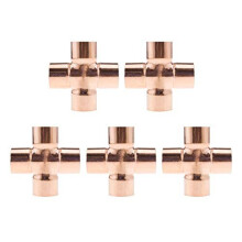 5Pcs 15mm 4-Way Cross Union Pipe Fitting, for Plumbing Air Conditioning Refrigeration Central Heating Gas Pipework