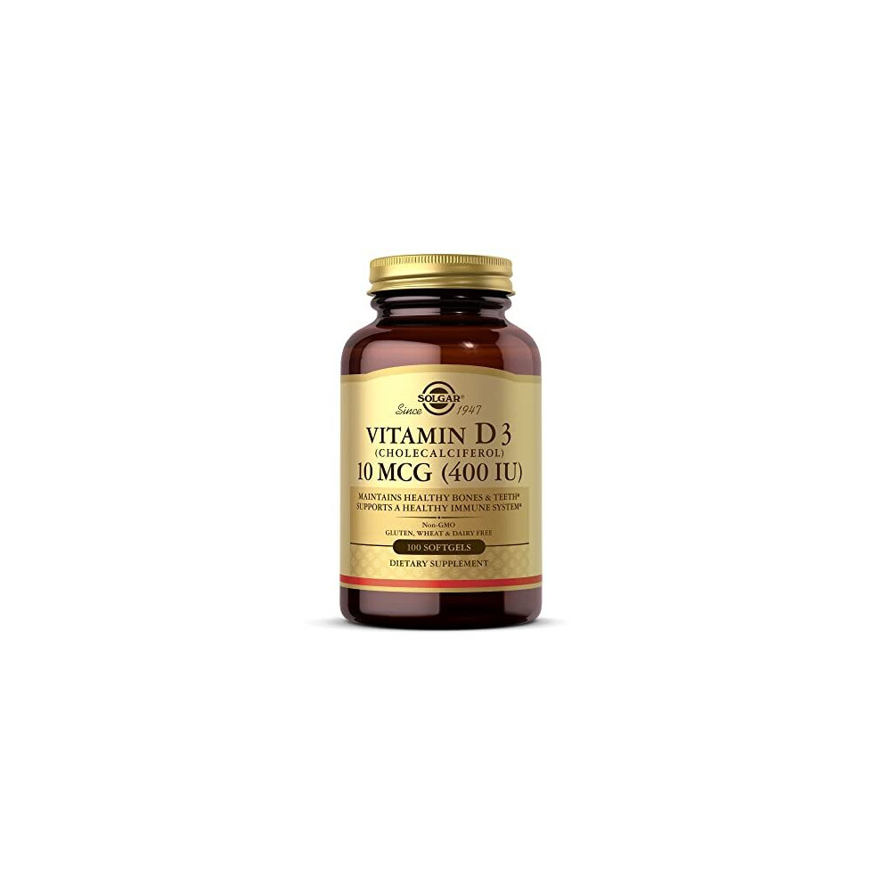 Solgar Vitamin D3 400 Iu (10 Μg) Softgels - Pack Of 100 - Cholecalciferol - Keeps Bones And Teeth Healthy - Supports Muscle Function & Immunity - Vegetarian