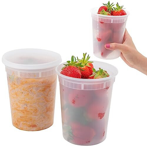 24Pcs Round Food Containers with Lids 950ml (32oz) Takeaway
