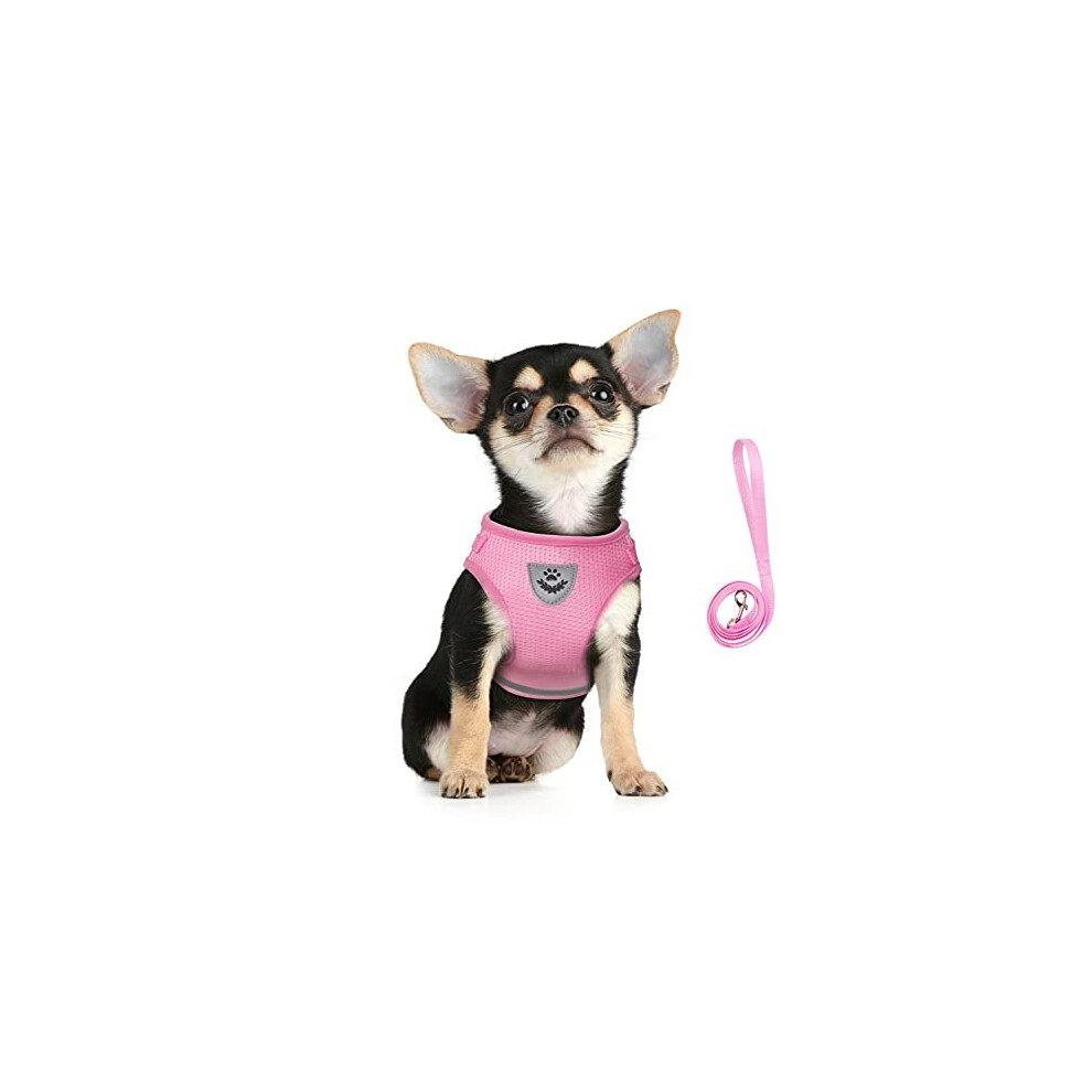 Dog Harness No Pull Reflective Adjustable Pet Vest Harness and Leash Set for Puppy Kitten, Breathable Soft Mesh Fabric, Escape Proof Cat Jacket for