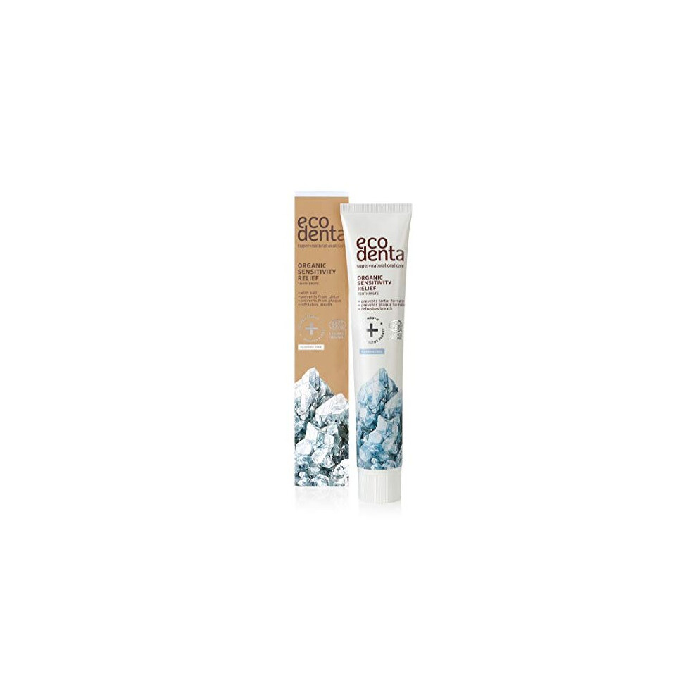 Ecodenta Organic Toothpaste Fluoride Free - Sensitivity Relief Tooth Paste With Salt And Aloe Vera Vegan Friendly 75Ml