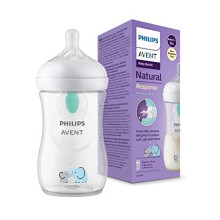 Avent Natural Response Baby Bottle - 260ml Baby Milk Bottle with AirFree Vent, BPA Free for Newborn Babies Aged 1 Months+, Elephant Pattern (Model