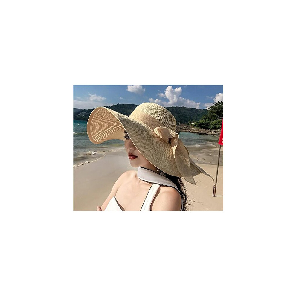 Womens Big Bowknot Straw Hat Beach Cap Beachwear Wide Floppy Hat Foldable  Roll up Big Brim Hats Sun Hat UPF 50+ Party Garden Travel (Beige) on OnBuy