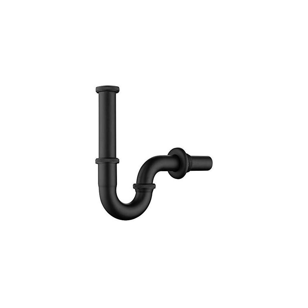 P Trap 1 1/4" x 32mm, Keymark Brass Universal Sink Waste Traps with Extra Long Extension Tube and Wall Pipe, Matte Black