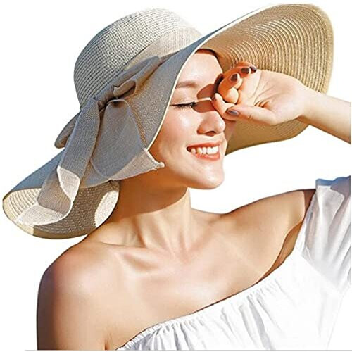 Womens Big Bowknot Straw Hat Beach Cap Beachwear Wide Floppy Hat Foldable  Roll up Big Brim Hats Sun Hat UPF 50+ Party Garden Travel (Beige) on OnBuy