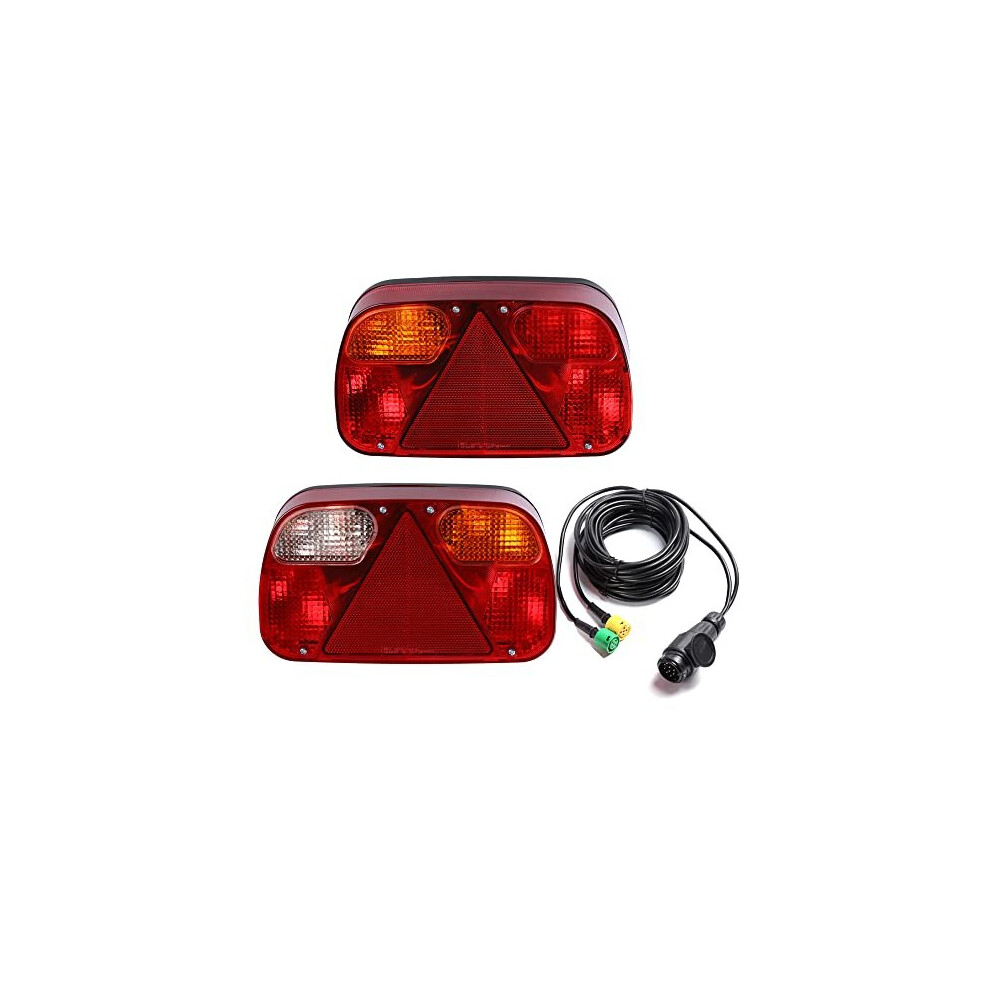 Trailer Tail Lights Kit Truck Rear Lamp Indicator Lighting Wiring Kit With 13 Pin Plug Connected With 2Pcs 5.5M Long 5 Core Cable Suitable For Trailer 745679976606