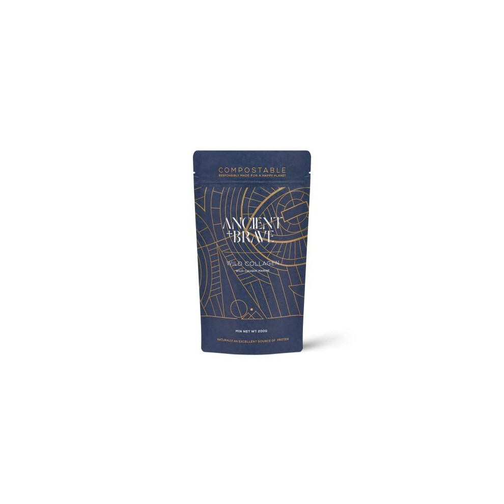 Ancient + Brave Wild Collagen 200G - Wild Caught Marine Collagen Powder Supplement - 100% Hydrolysed Collagen Peptides (Fish) - High Protein, Fasting, Keto